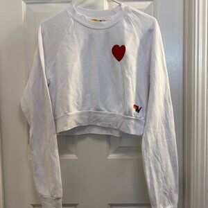 AV Aviator Nation Heart Patch cropped crew sweatshirt sz Med